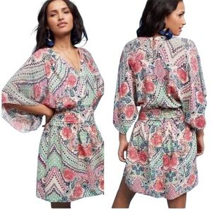 Maeve Anthropologie Siya Kimono Mini Dress Open Back Colorful Size 0